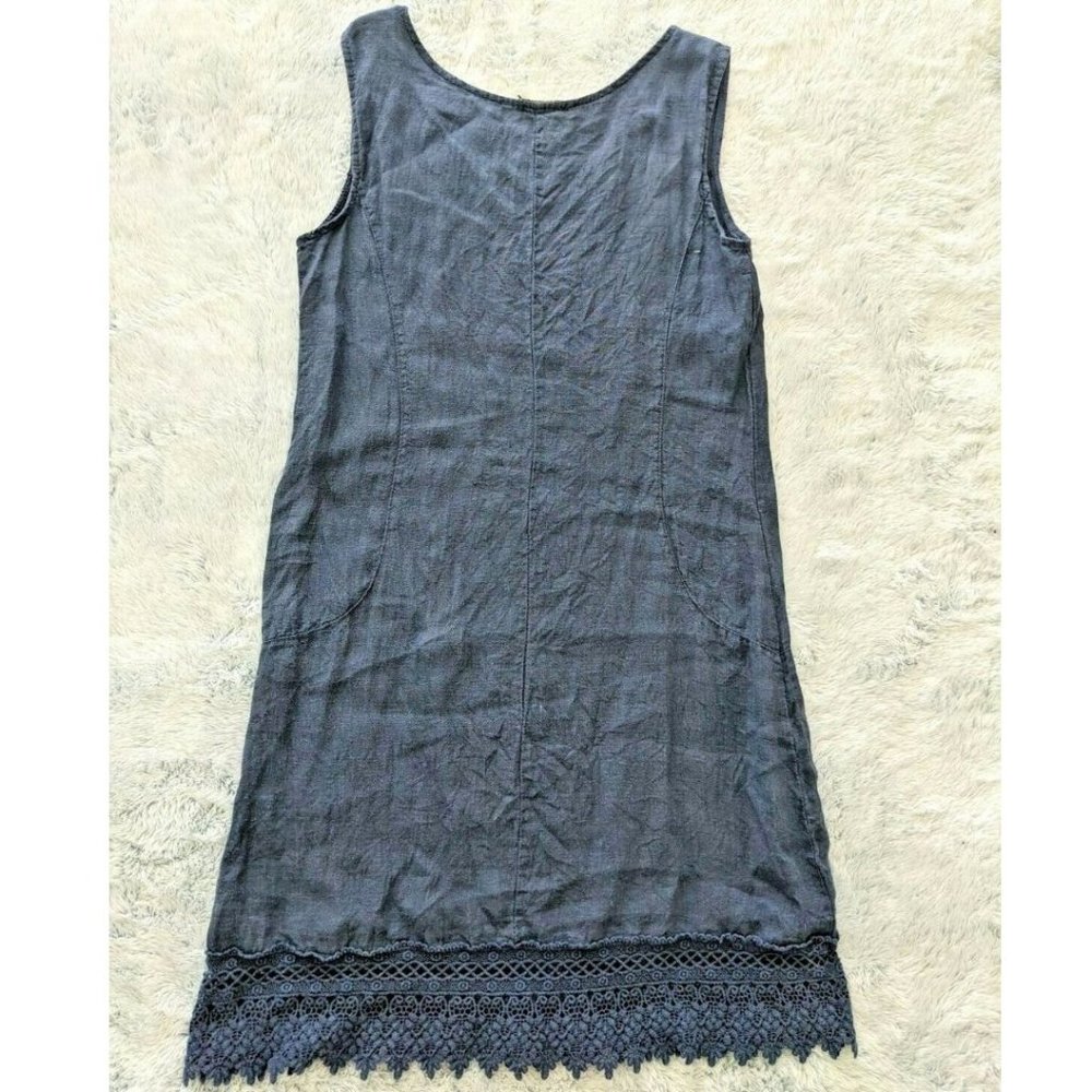 Lungo L'Arno Dress Small 100% Linen Sleeveless Crochet Trim Made in Italy BLUE - Picture 6 of 9